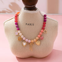 Collier Charme Cœur Fleur Nœud Perlé Pastel