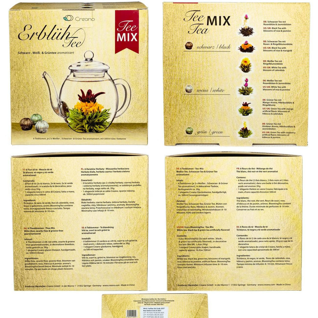 Coffret thé en fleur : thé noir, thé blanc et thé vert
