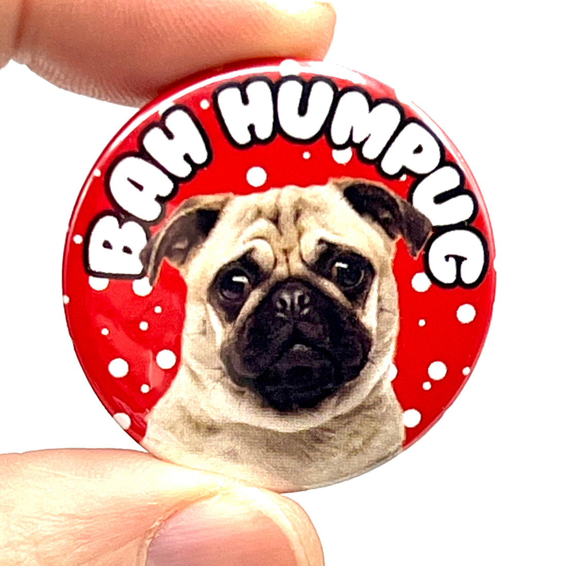 Badge épingle de Noël inspiré par le carlin Bah Humpug