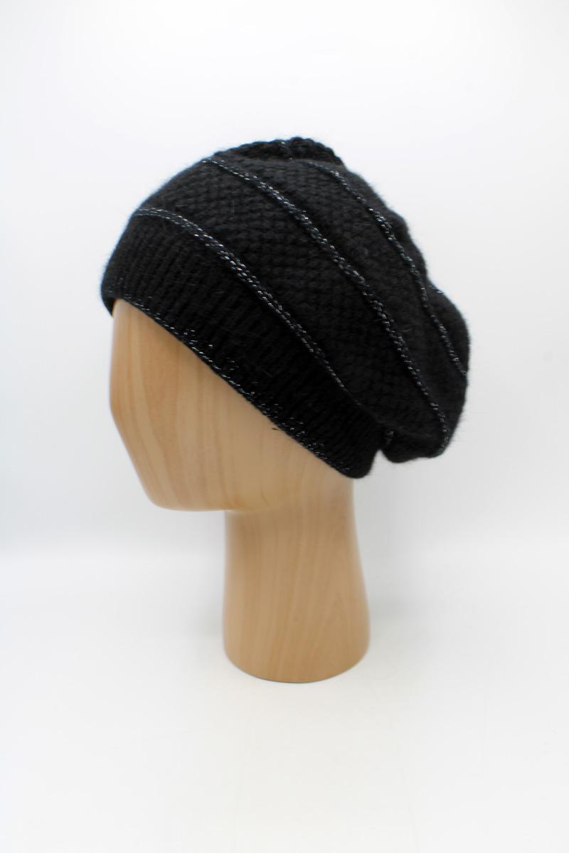 Bonnet noir maille fantaisie à fils brillants