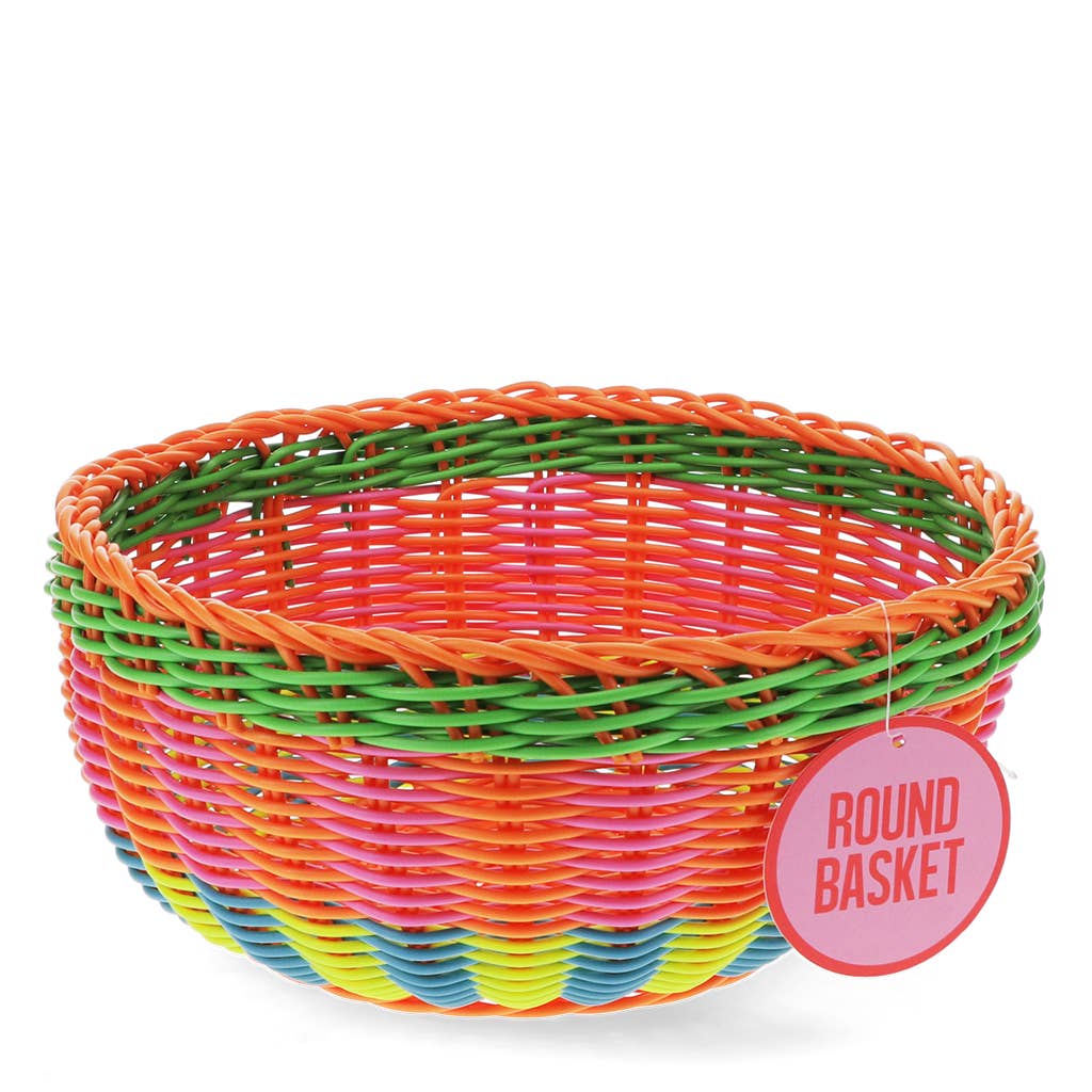 Panier rond multicolor en plastique tressé