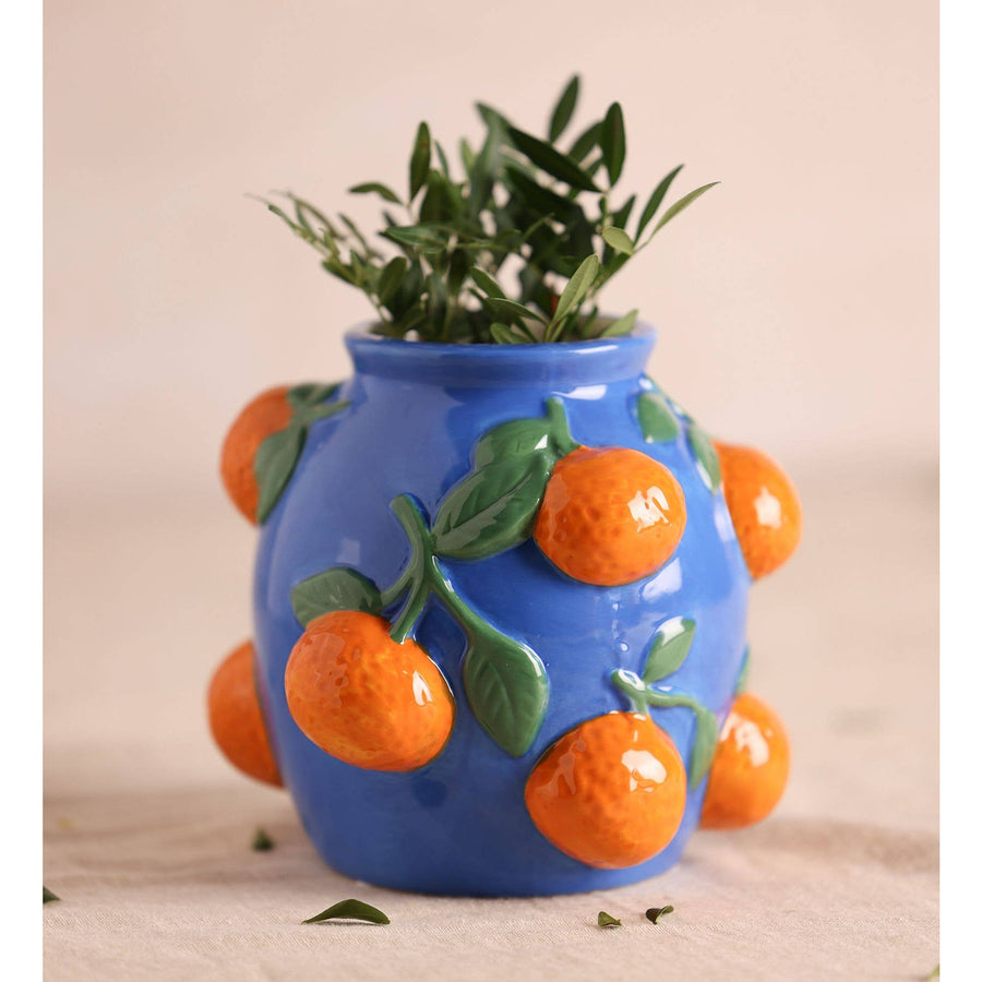 Vase Bleu Hestia 14cm Avec Oranges