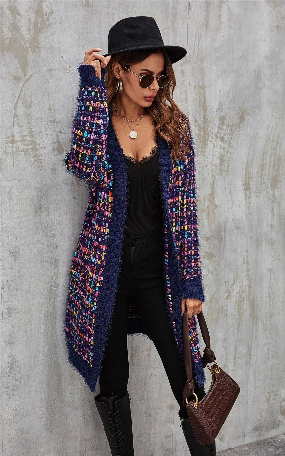 Gilet long multicolore bleu marine