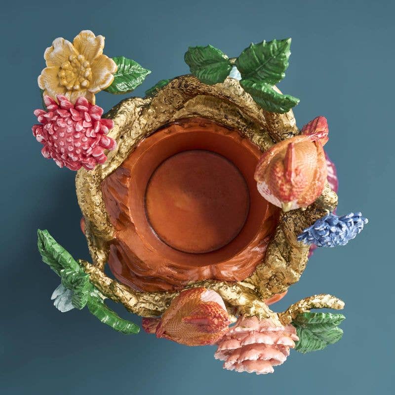 Vase femme aux perroquets en résine