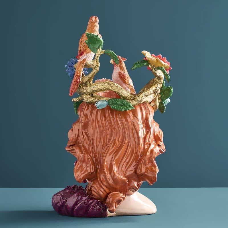 Vase femme aux perroquets en résine
