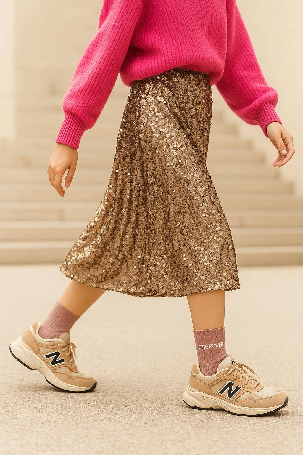 Chaussettes à Paillettes "Girl Power" Rose Gold