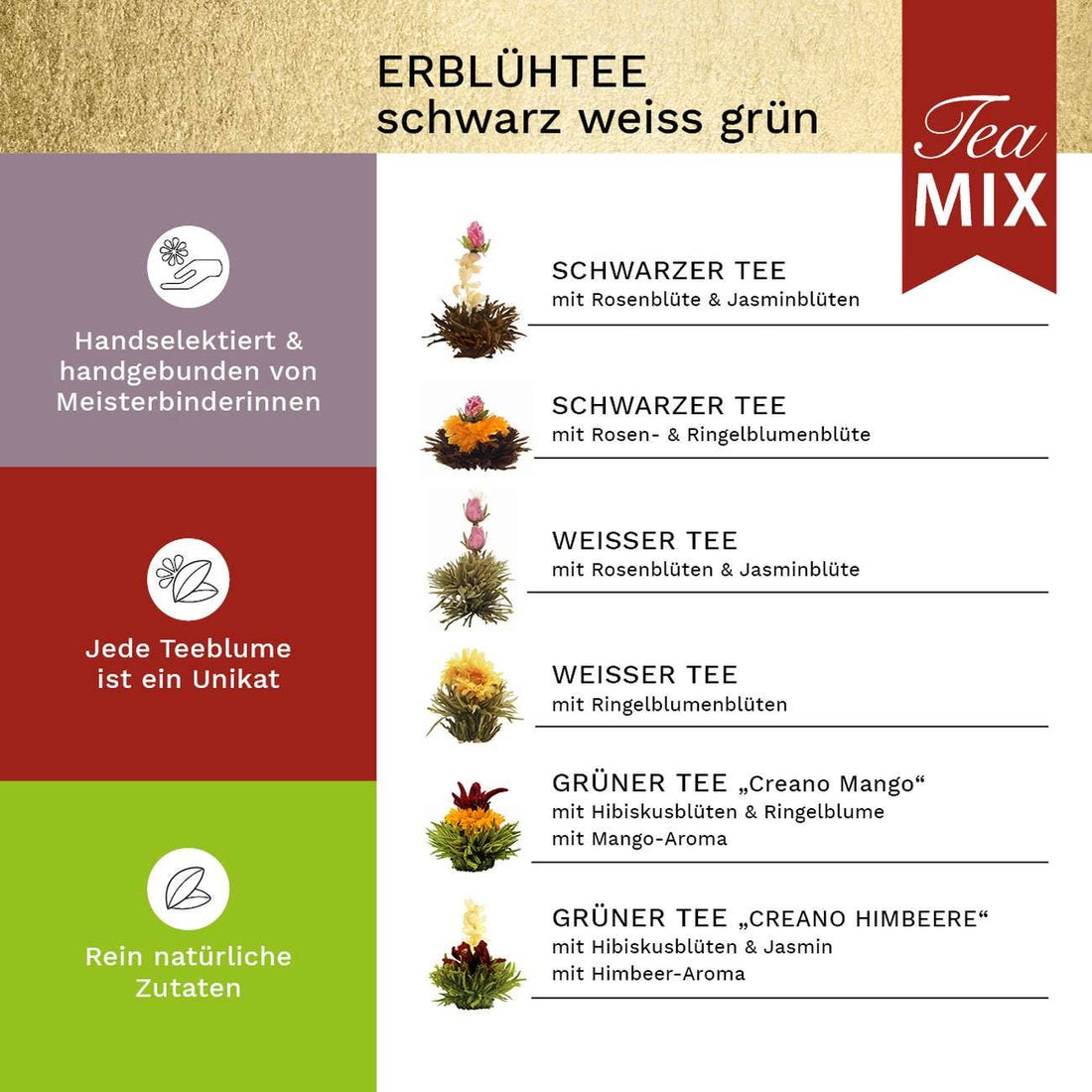 Coffret thé en fleur : thé noir, thé blanc et thé vert