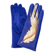 Gants en suédine motif plume dorée – Royal ou Taupe