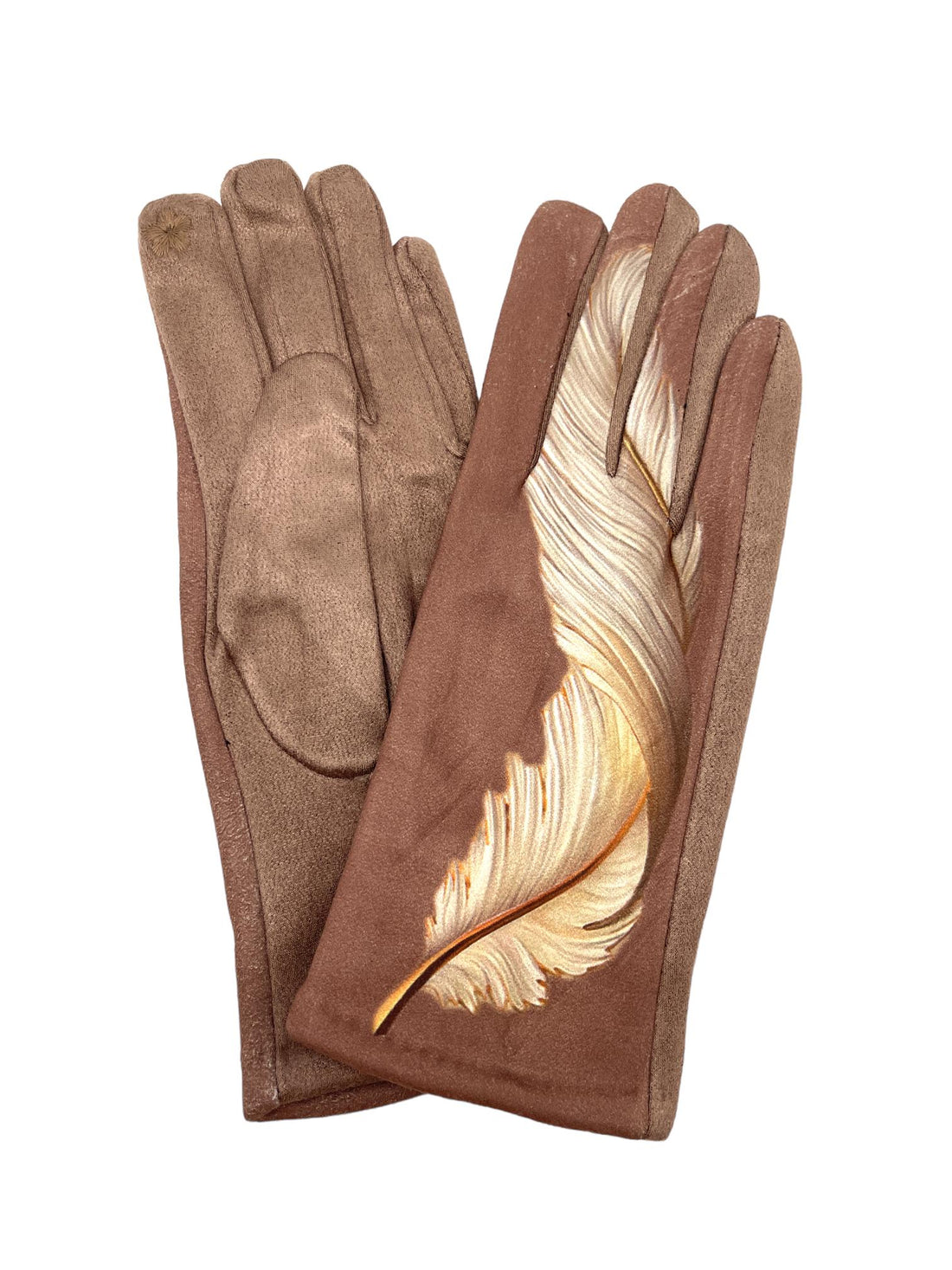 Gants en suédine motif plume dorée – Royal ou Taupe