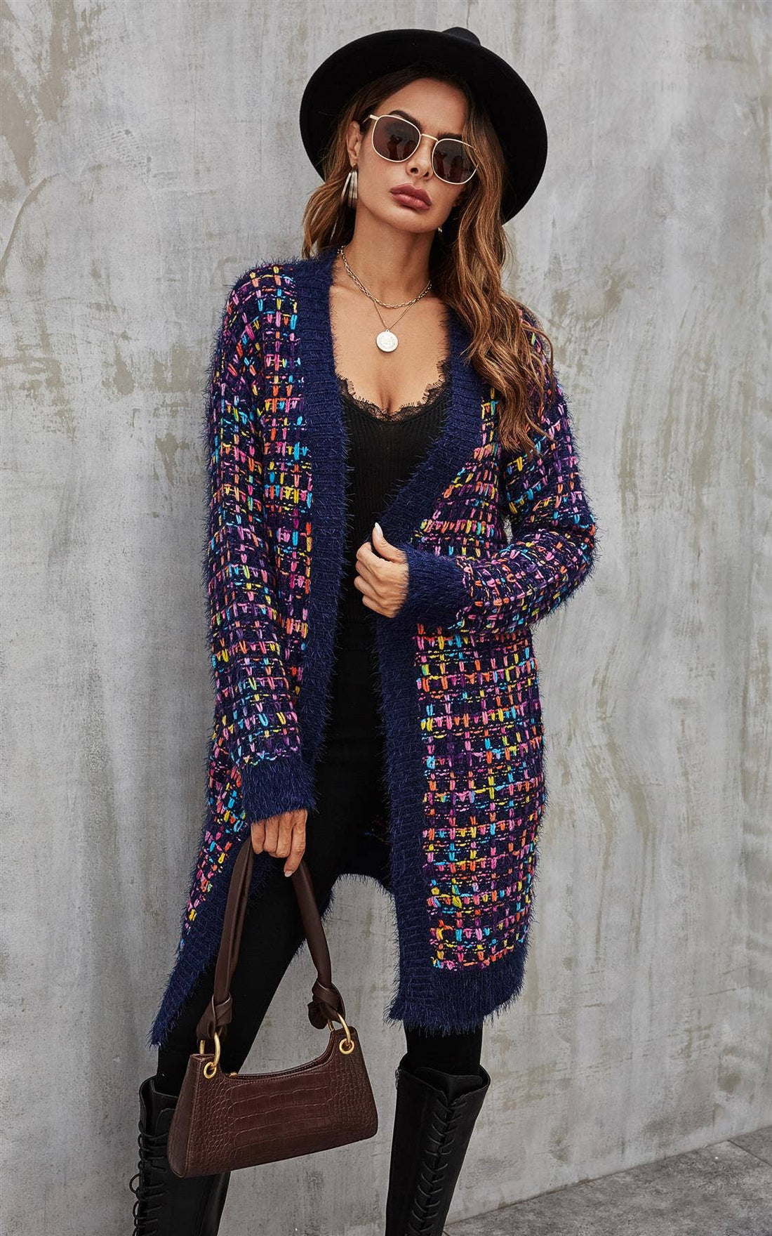 Gilet long multicolore bleu marine
