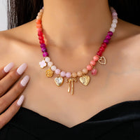 Collier Charme Cœur Fleur Nœud Perlé Pastel