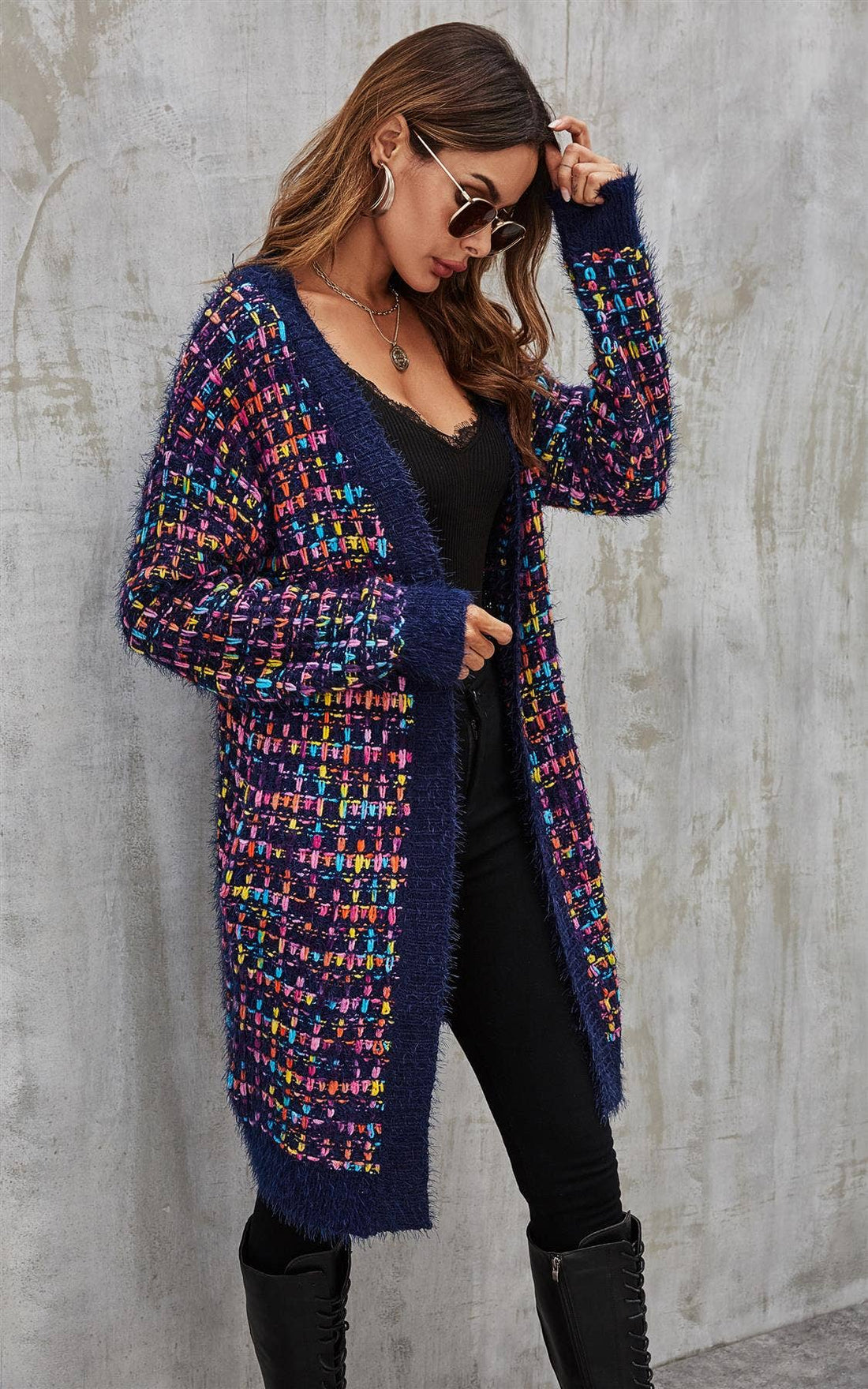 Gilet long multicolore bleu marine